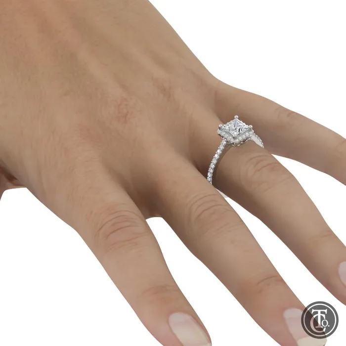Rings Thollot Co Princess Halo SemiMount Engagement Ring with Diamond Accents Rings Thollot Co Princess Halo SemiMount Engagement Ring with Diamond Accents