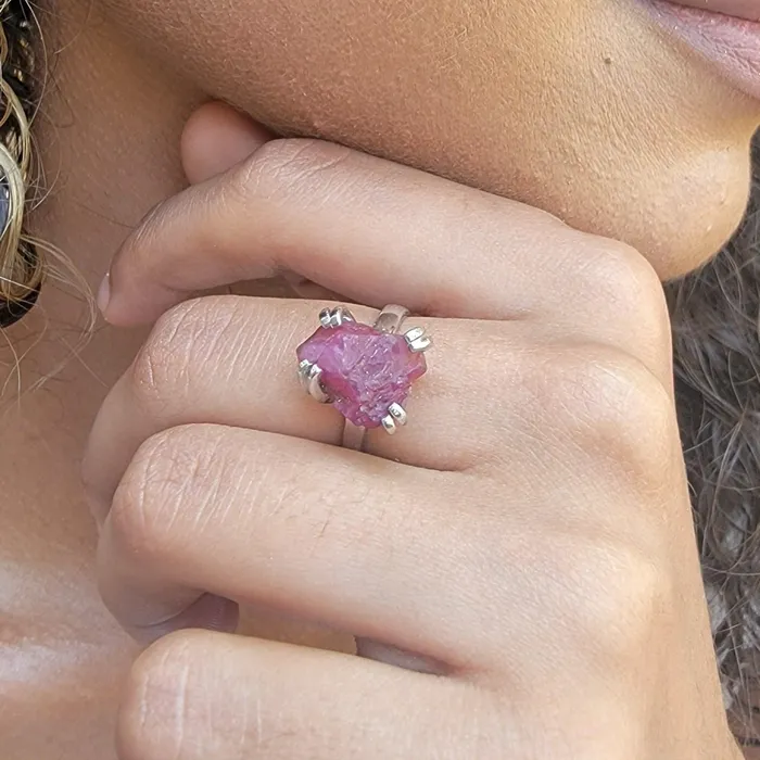Rings Uniquelan Jewelry Raw Pink Sapphire Adjustable Ring