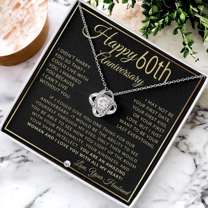 ShineOn Fulfillment 60th Anniversary Gift For Wife Beautiful Womens Pendant Necklace Heartfelt Anniversary Message Necklaces