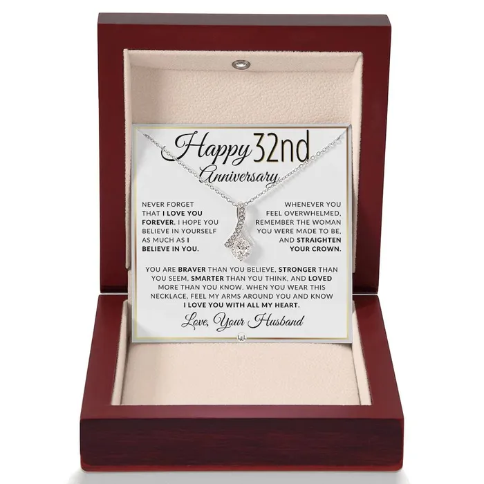 ShineOn Fulfillment Necklaces 32nd Anniversary Gift For Wife Anniversary Gift Idea For Your Wife Drop Pendant Necklace Heartfelt Anniversary Message