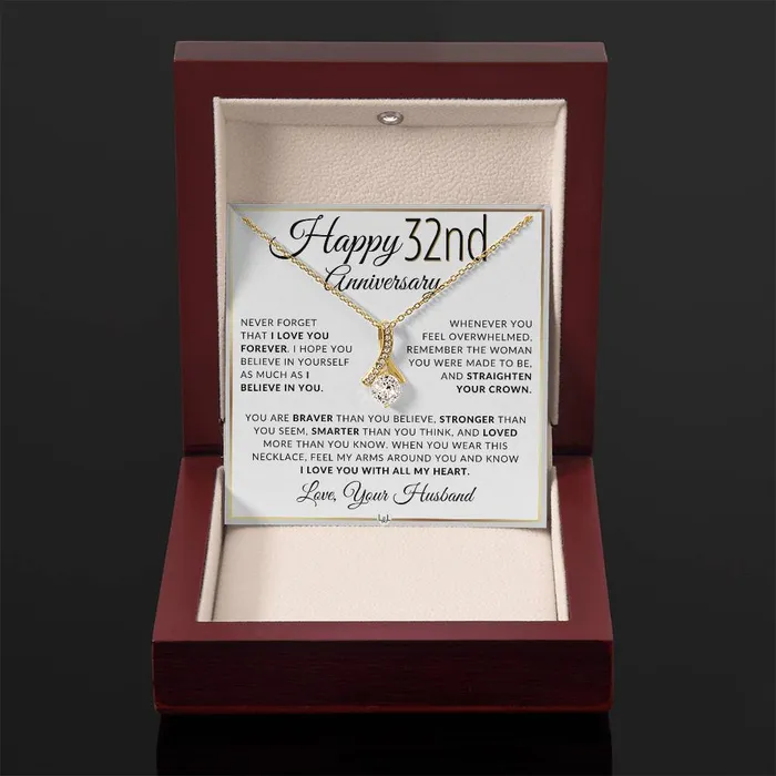 ShineOn Fulfillment Necklaces 32nd Anniversary Gift For Wife Anniversary Gift Idea For Your Wife Drop Pendant Necklace Heartfelt Anniversary Message