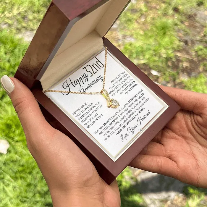 ShineOn Fulfillment Necklaces 32nd Anniversary Gift For Wife Anniversary Gift Idea For Your Wife Drop Pendant Necklace Heartfelt Anniversary Message