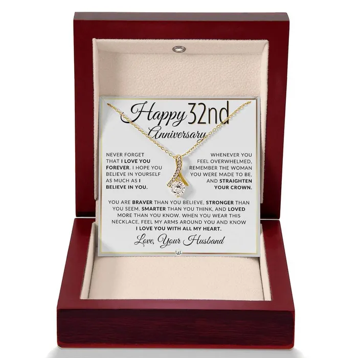 ShineOn Fulfillment Necklaces 32nd Anniversary Gift For Wife Anniversary Gift Idea For Your Wife Drop Pendant Necklace Heartfelt Anniversary Message