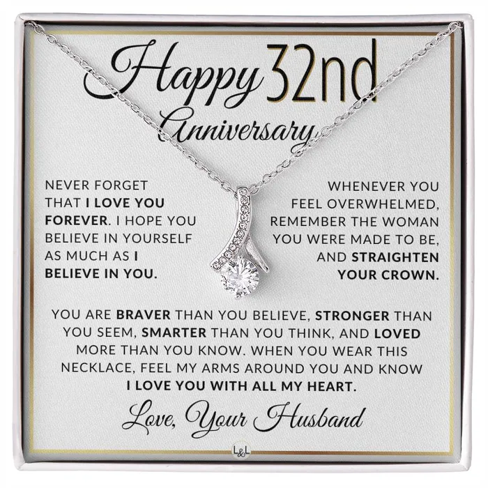 ShineOn Fulfillment Necklaces 32nd Anniversary Gift For Wife Anniversary Gift Idea For Your Wife Drop Pendant Necklace Heartfelt Anniversary Message