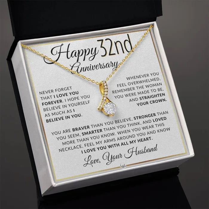 ShineOn Fulfillment Necklaces 32nd Anniversary Gift For Wife Anniversary Gift Idea For Your Wife Drop Pendant Necklace Heartfelt Anniversary Message