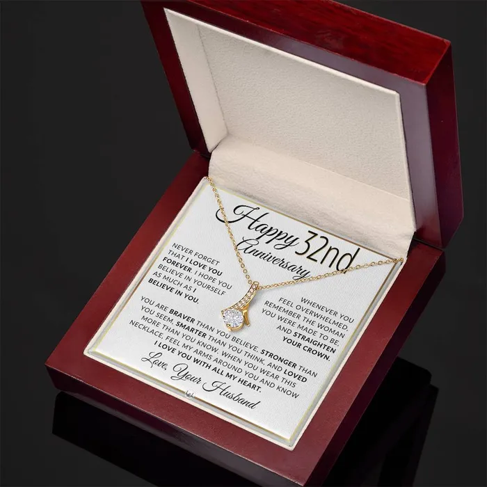 ShineOn Fulfillment Necklaces 32nd Anniversary Gift For Wife Anniversary Gift Idea For Your Wife Drop Pendant Necklace Heartfelt Anniversary Message