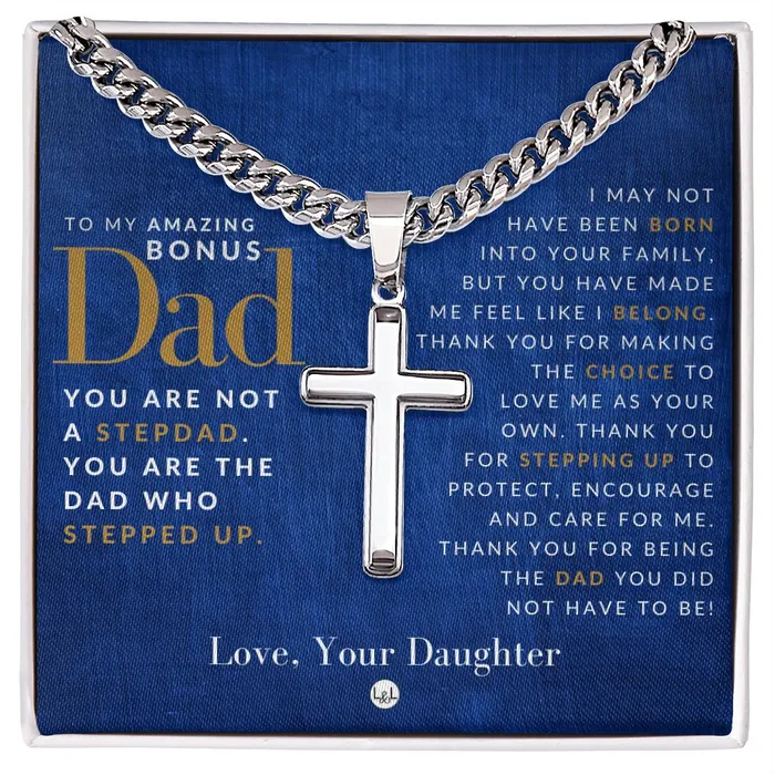 ShineOn Fulfillment Necklaces Gift For Bonus Dad From Daughter Mens Chain with Engravable Cross Necklace Christian Jewelry For Dad For Fathers Day Christmas or His Birthday ShineOn Fulfillment Necklaces Gift For Bonus Dad From Daughter Mens Chain with Engravable Cross Necklace Christian Jewelry For Dad For Fathers Day Christmas or His Birthday