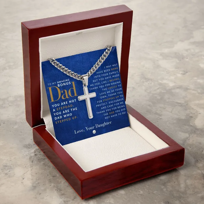 ShineOn Fulfillment Necklaces Gift For Bonus Dad From Daughter Mens Chain with Engravable Cross Necklace Christian Jewelry For Dad For Fathers Day Christmas or His Birthday