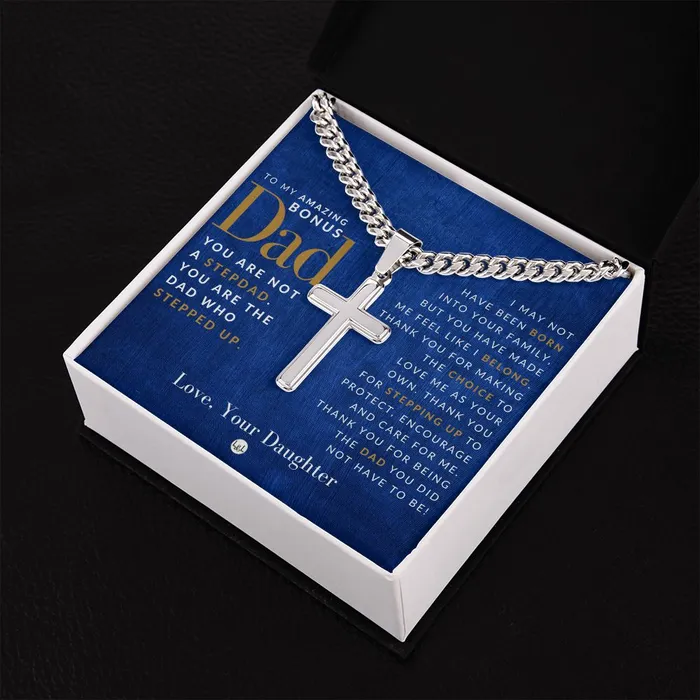 ShineOn Fulfillment Necklaces Gift For Bonus Dad From Daughter Mens Chain with Engravable Cross Necklace Christian Jewelry For Dad For Fathers Day Christmas or His Birthday