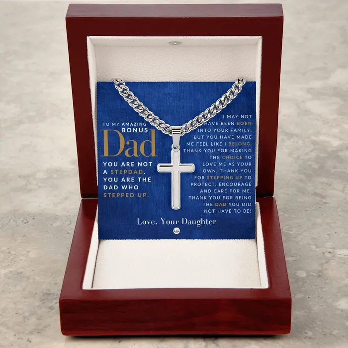 ShineOn Fulfillment Necklaces Gift For Bonus Dad From Daughter Mens Chain with Engravable Cross Necklace Christian Jewelry For Dad For Fathers Day Christmas or His Birthday