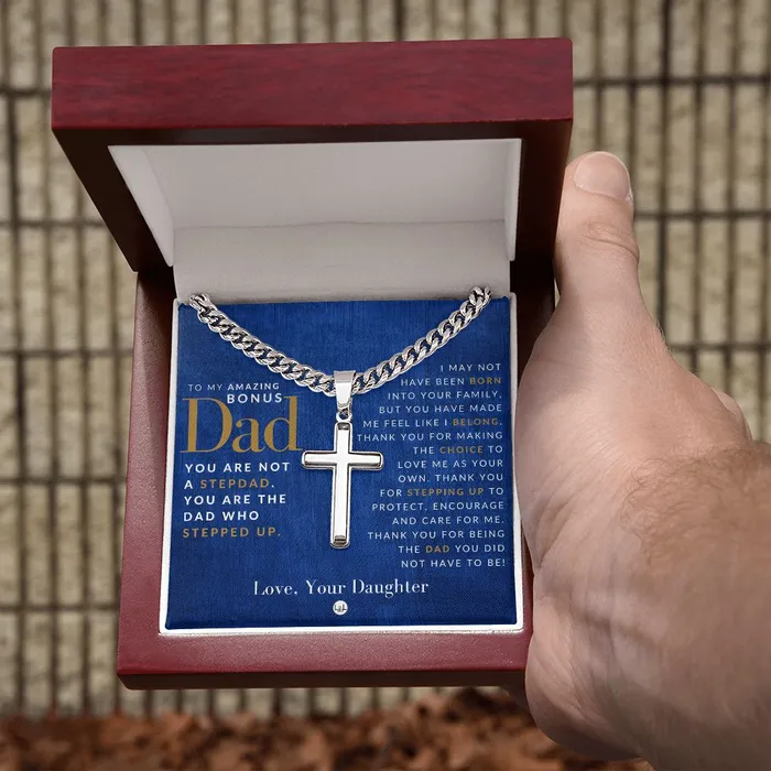 ShineOn Fulfillment Necklaces Gift For Bonus Dad From Daughter Mens Chain with Engravable Cross Necklace Christian Jewelry For Dad For Fathers Day Christmas or His Birthday
