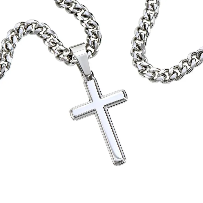 ShineOn Fulfillment Necklaces Gift For Bonus Dad From Daughter Mens Chain with Engravable Cross Necklace Christian Jewelry For Dad For Fathers Day Christmas or His Birthday