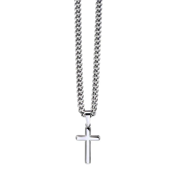 ShineOn Fulfillment Necklaces Stepped Up Dad Present Step Dad Gift Bonus Dad Gift Cuban Chain with Artisan Cross Necklace Christian Jewelry For Him For Fathers Day Christmas or His Birthday