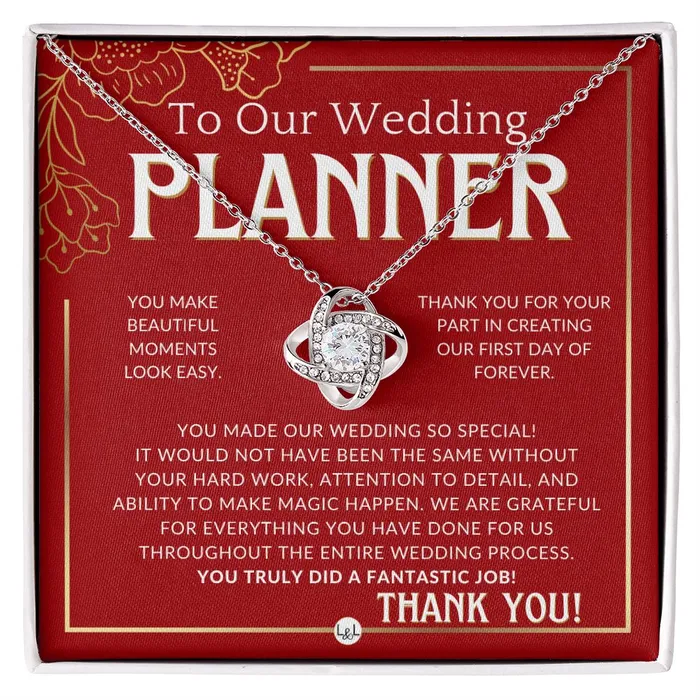 ShineOn Fulfillment Necklaces Wedding Event Planner Gift Thank You From The Couple Gratitude Gift Token of Appreciation Necklace Red and Gold Wedding Theme