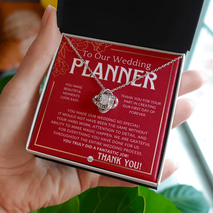ShineOn Fulfillment Necklaces Wedding Event Planner Gift Thank You From The Couple Gratitude Gift Token of Appreciation Necklace Red and Gold Wedding Theme