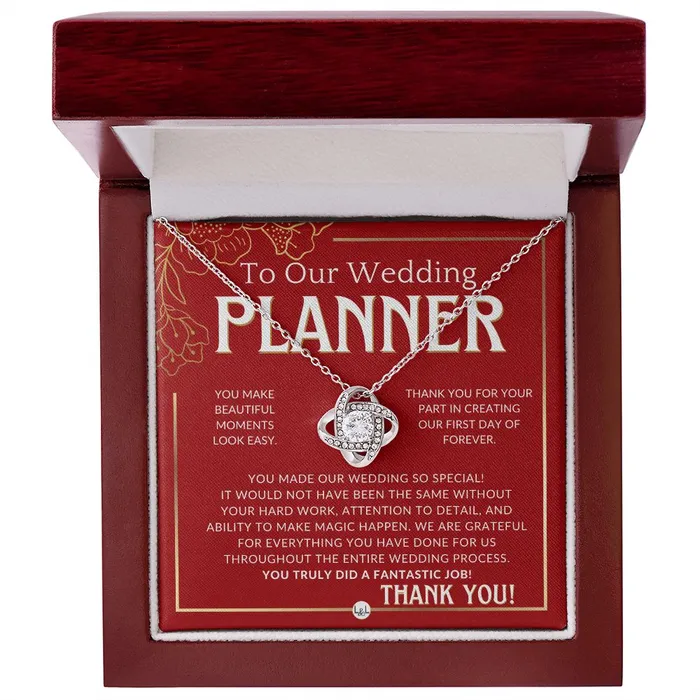 ShineOn Fulfillment Necklaces Wedding Event Planner Gift Thank You From The Couple Gratitude Gift Token of Appreciation Necklace Red and Gold Wedding Theme