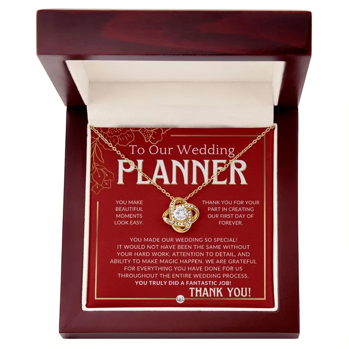 ShineOn Fulfillment Necklaces Wedding Event Planner Gift Thank You From The Couple Gratitude Gift Token of Appreciation Necklace Red and Gold Wedding Theme
