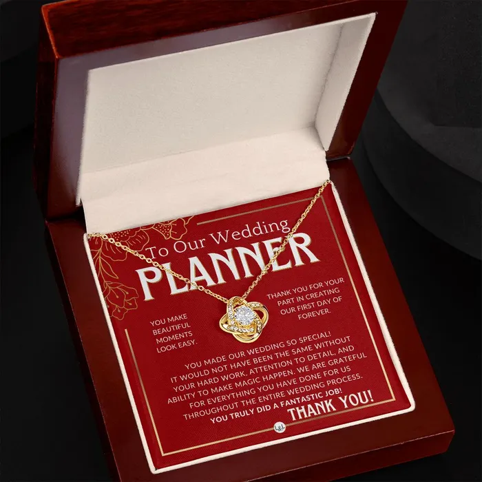 ShineOn Fulfillment Necklaces Wedding Event Planner Gift Thank You From The Couple Gratitude Gift Token of Appreciation Necklace Red and Gold Wedding Theme
