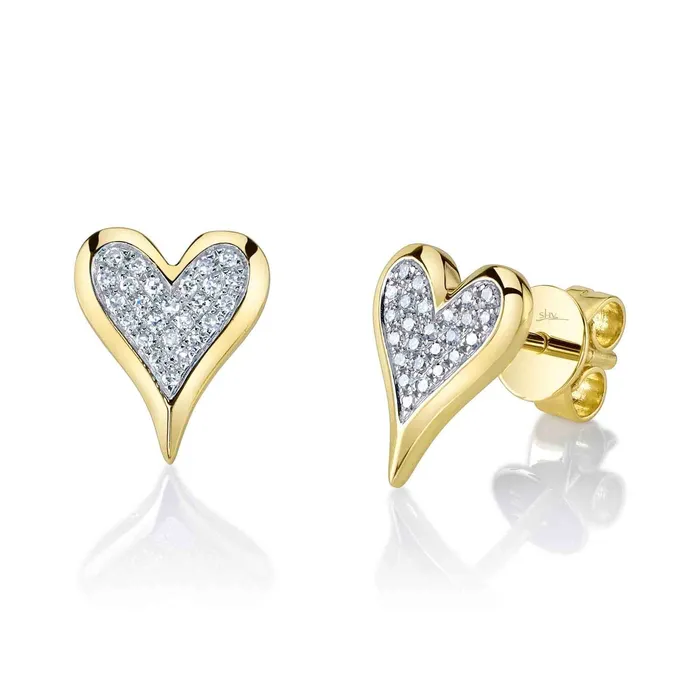 SHY CREATION Earrings Shy Creation 14K Yellow Gold 011ctw Heart Stud Style Diamond Earrings