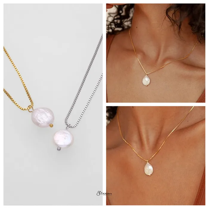 Stainless Steel Baroque Pearl Necklace Silver Glitters Necklaces