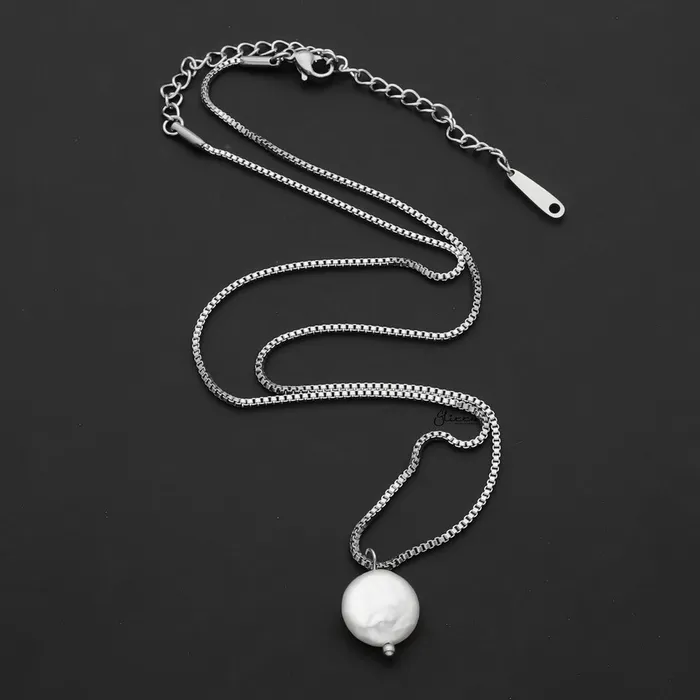 Stainless Steel Baroque Pearl Necklace Silver Glitters Necklaces