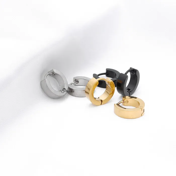 Stainless Steel Huggie Hoop Earrings Medium Glitters Earrings