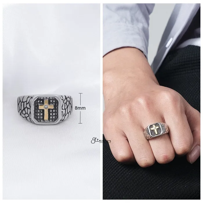 Stainless Steel Two Tone Cross Ring Glitters Rings Stainless Steel Two Tone Cross Ring Glitters Rings