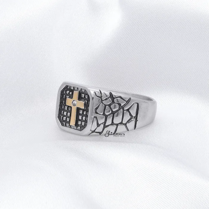 Stainless Steel Two Tone Cross Ring Glitters Rings Stainless Steel Two Tone Cross Ring Glitters Rings