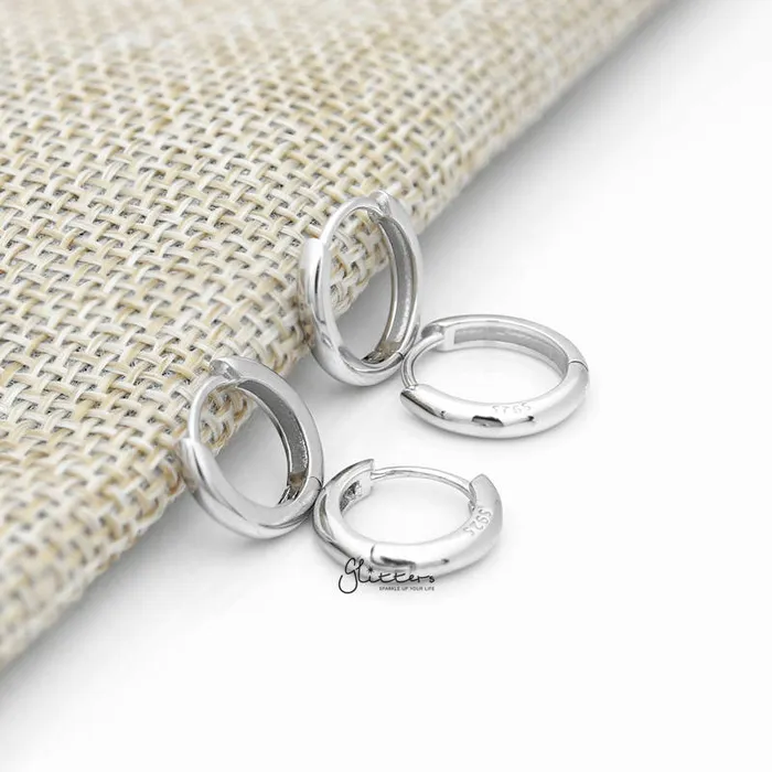 Sterling Silver OneTouch Huggie Hoop Earrings Silver Glitters Earrings