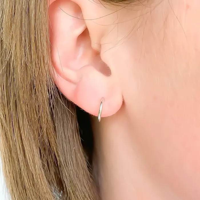 Sterling Silver OneTouch Huggie Hoop Earrings Silver Glitters Earrings