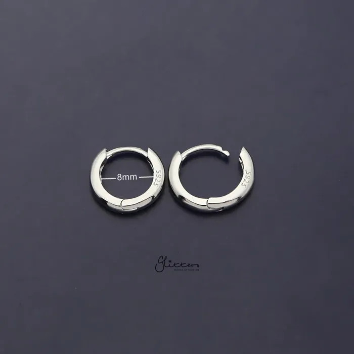Sterling Silver OneTouch Huggie Hoop Earrings Silver Glitters Earrings