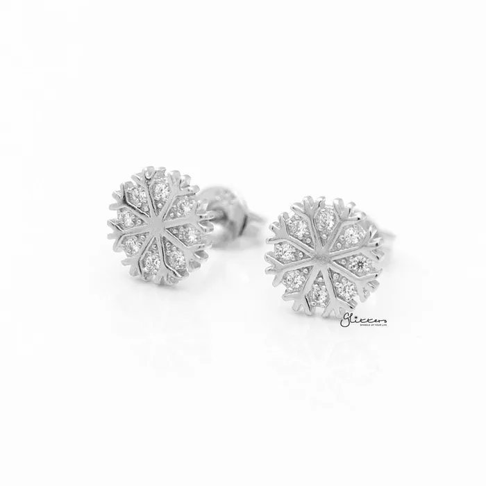 Sterling Silver Snowflake Stud Earrings Glitters Earrings