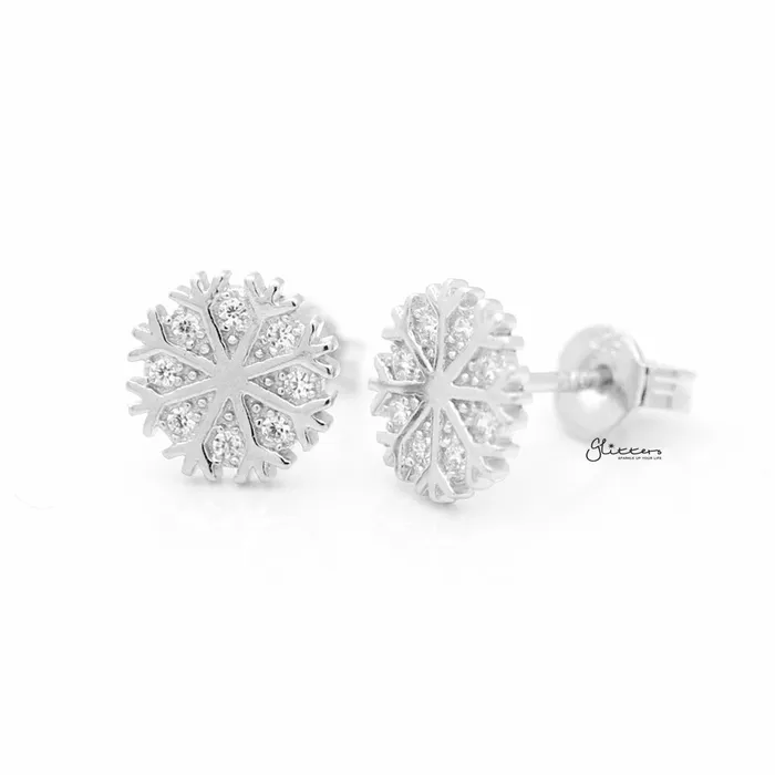 Sterling Silver Snowflake Stud Earrings Glitters Earrings