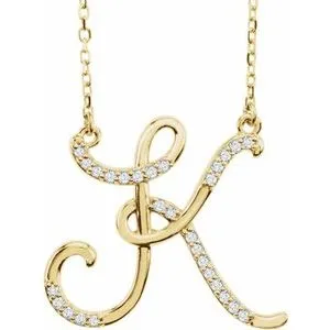 Storyteller by Vintage Magnality Cursive Initial AZ Natural Diamond 16 Necklace 14K Yellow White Rose Necklaces Storyteller by Vintage Magnality Cursive Initial AZ Natural Diamond 16 Necklace 14K Yellow White Rose Necklaces