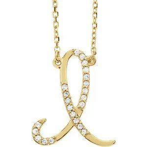 Storyteller by Vintage Magnality Cursive Initial AZ Natural Diamond 16 Necklace 14K Yellow White Rose Necklaces