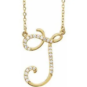 Storyteller by Vintage Magnality Cursive Initial AZ Natural Diamond 16 Necklace 14K Yellow White Rose Necklaces