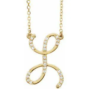Storyteller by Vintage Magnality Cursive Initial AZ Natural Diamond 16 Necklace 14K Yellow White Rose Necklaces