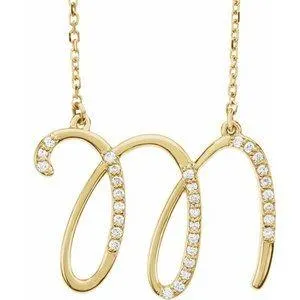 Storyteller by Vintage Magnality Cursive Initial AZ Natural Diamond 16 Necklace 14K Yellow White Rose Necklaces