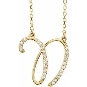Storyteller by Vintage Magnality Cursive Initial AZ Natural Diamond 16 Necklace 14K Yellow White Rose Necklaces