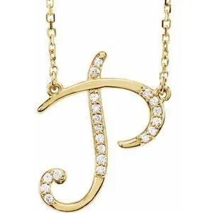 Storyteller by Vintage Magnality Cursive Initial AZ Natural Diamond 16 Necklace 14K Yellow White Rose Necklaces