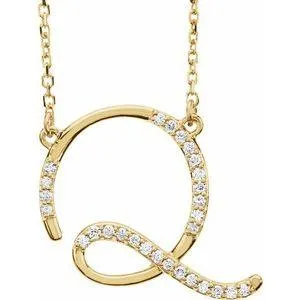 Storyteller by Vintage Magnality Cursive Initial AZ Natural Diamond 16 Necklace 14K Yellow White Rose Necklaces