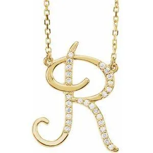 Storyteller by Vintage Magnality Cursive Initial AZ Natural Diamond 16 Necklace 14K Yellow White Rose Necklaces