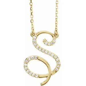 Storyteller by Vintage Magnality Cursive Initial AZ Natural Diamond 16 Necklace 14K Yellow White Rose Necklaces