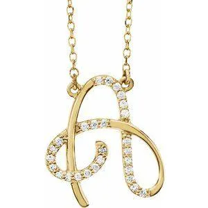 Storyteller by Vintage Magnality Cursive Initial AZ Natural Diamond 16 Necklace 14K Yellow White Rose Necklaces