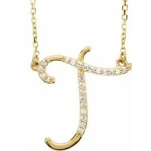 Storyteller by Vintage Magnality Cursive Initial AZ Natural Diamond 16 Necklace 14K Yellow White Rose Necklaces