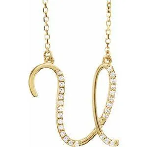 Storyteller by Vintage Magnality Cursive Initial AZ Natural Diamond 16 Necklace 14K Yellow White Rose Necklaces