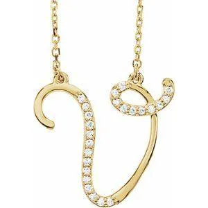 Storyteller by Vintage Magnality Cursive Initial AZ Natural Diamond 16 Necklace 14K Yellow White Rose Necklaces