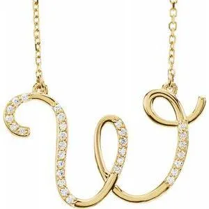 Storyteller by Vintage Magnality Cursive Initial AZ Natural Diamond 16 Necklace 14K Yellow White Rose Necklaces