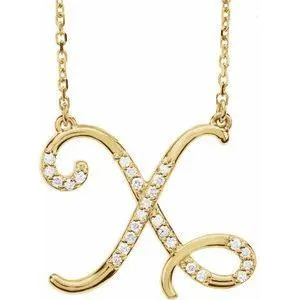 Storyteller by Vintage Magnality Cursive Initial AZ Natural Diamond 16 Necklace 14K Yellow White Rose Necklaces