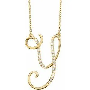 Storyteller by Vintage Magnality Cursive Initial AZ Natural Diamond 16 Necklace 14K Yellow White Rose Necklaces